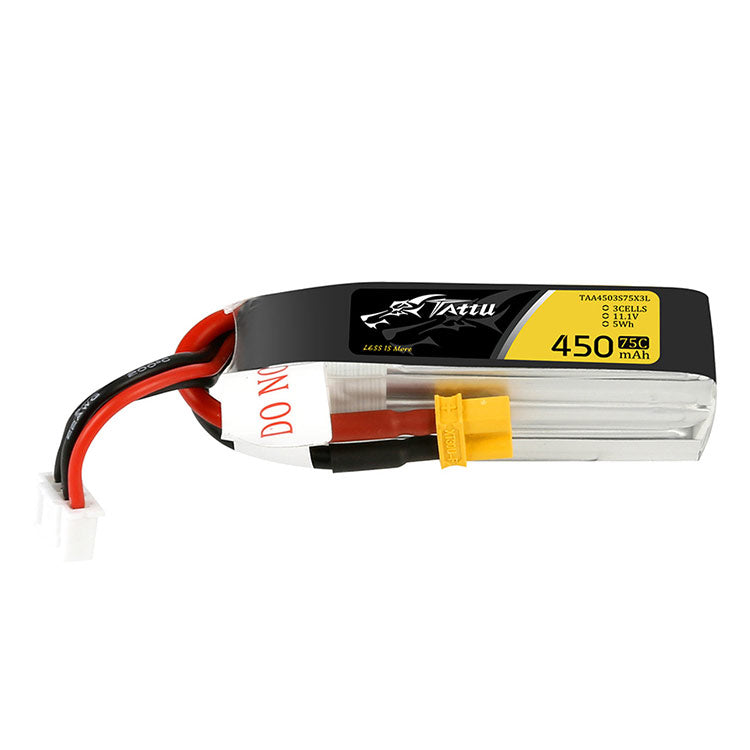 Tattu 450mAh 11.1V 75C 3S1P Lipo Battery Pack With XT30 Plug - Long Size For H Frame Tattu 450mAh 11.1V 75C 3S1P Lipo Battery Pack With XT30 Plug - Long Size For H Frame
